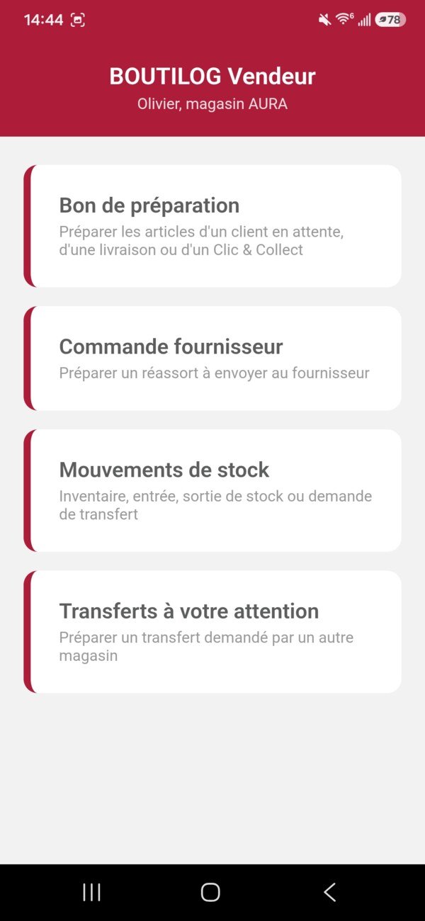 Capture d'écran de l'application Boutilog Vendeur